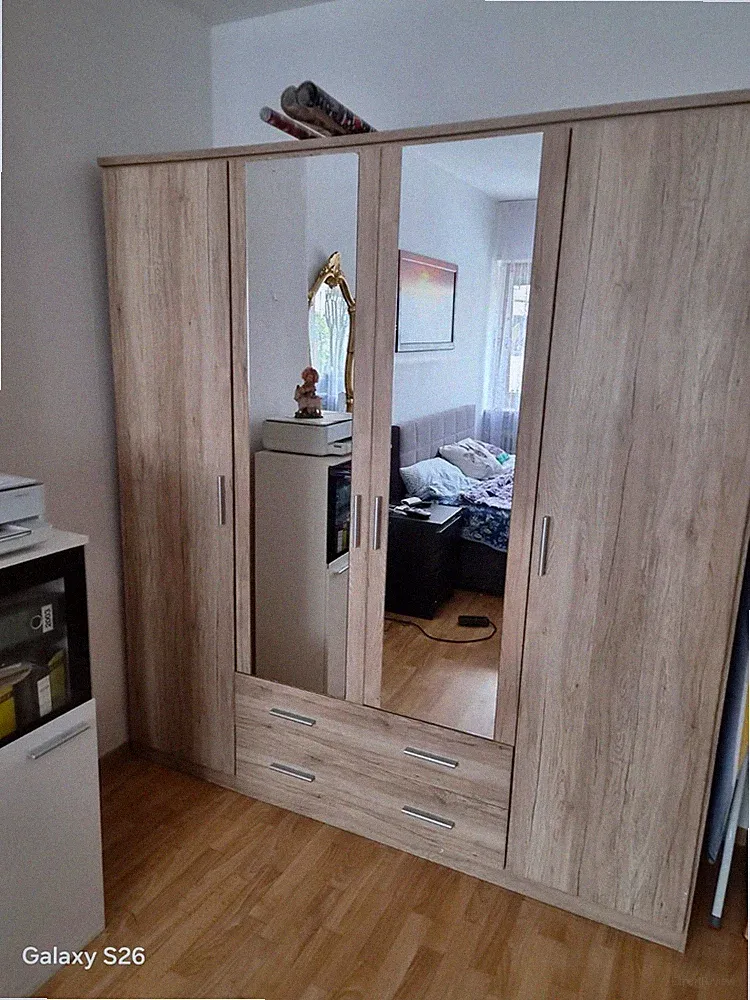 Freistehender Kleiderschrank 178x200 cm, 3 Türen Spiegel, 2 Schubladen HI288