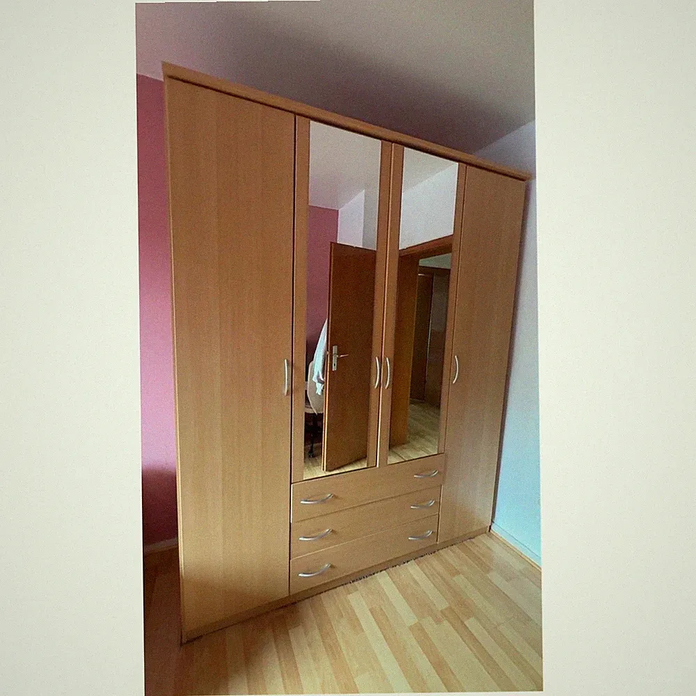 Freistehender Kleiderschrank 4 Türen 2 Spiegel 4 Schubladen beige 500x200x230
