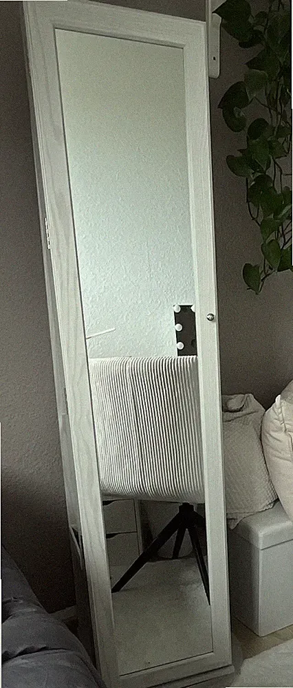 Freistehender Schmuckschrank Holz 160 cm, weiß, 360° drehbar mit Spiegel