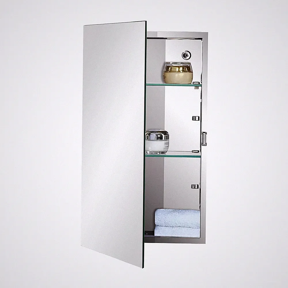 Fundin Badspiegelschrank mit Einzeltür, verstellbar Hartglas