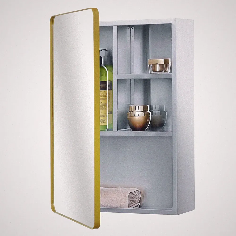 Fundin Edelstahl Spiegelschrank für Badezimmer mit goldener Rahmentür