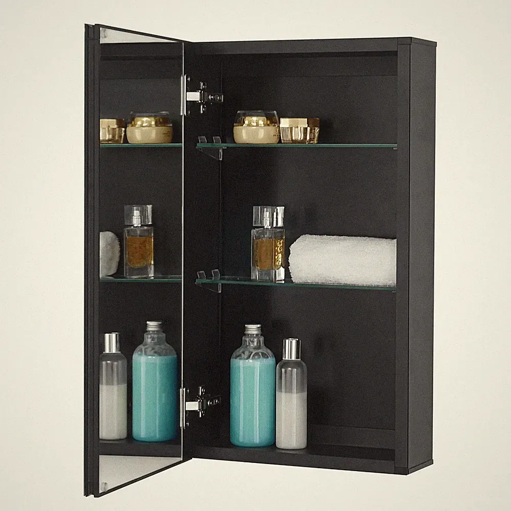 Fundin Spiegelschrank 36 x61 cm Einbau oder Aufputz, schwarz Aluminium