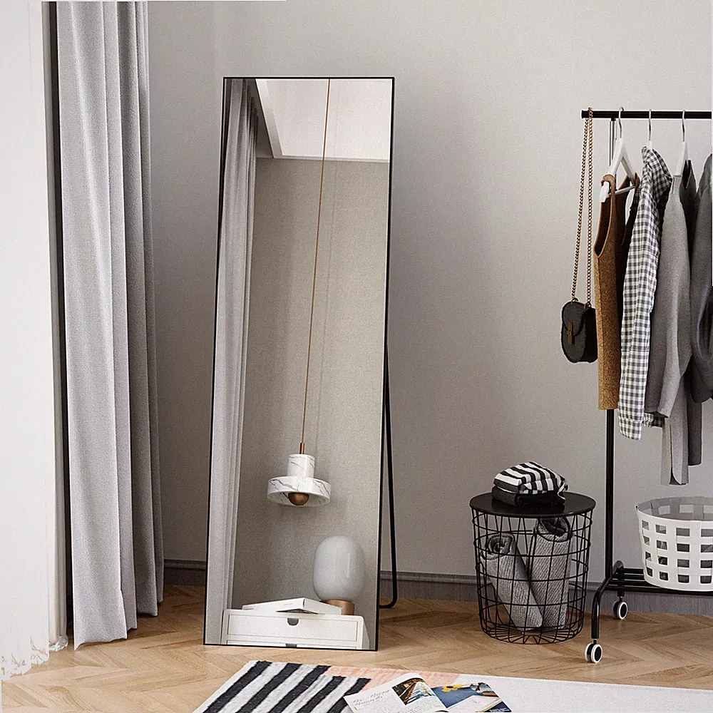 Ganzkörperspiegel Bodenstehend oder Wandmontage Ankleidespiegel Schlafzimmer Schwarz