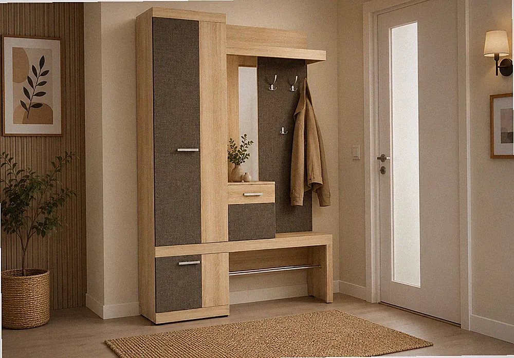 Garderobe ALEX schmal Flur Spiegel Schrank Eiche Sonoma Grau Garderobenset NEU