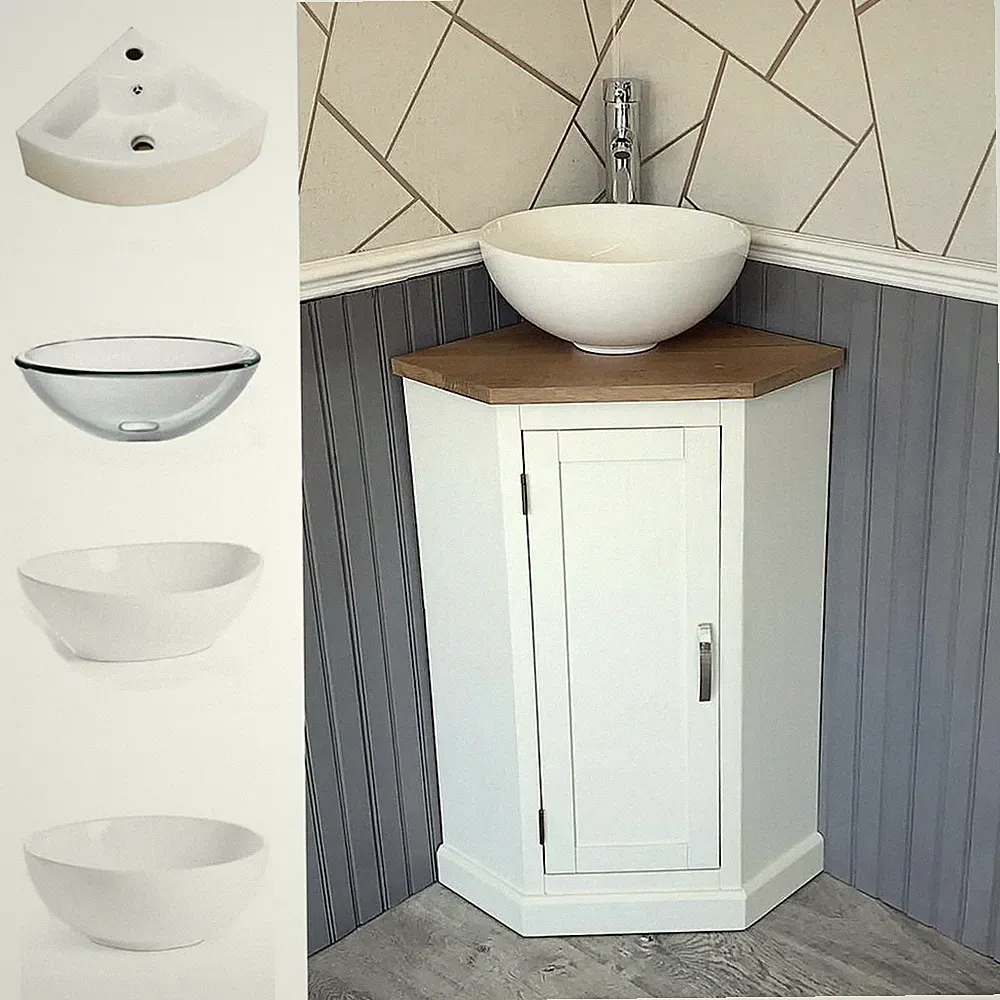 Garderobe Eck Badezimmer Waschtisch | Weiß Unterschrank Eichenplatte Keramik Waschbecken