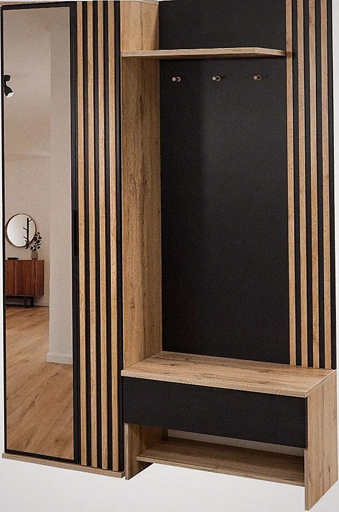 Garderobe Milo Dielen-Set mit Spiegel Flur Schrank Weiß/Wotan Eiche Lammelen