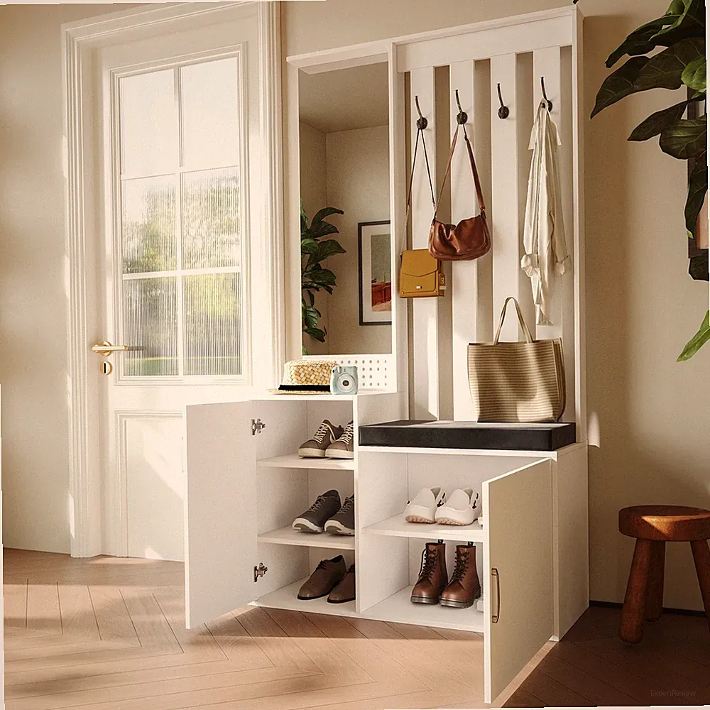 Garderobe Set Flurgarderobe 100 mit gepolsterter Aufbewahrungsbank Schuhschrank