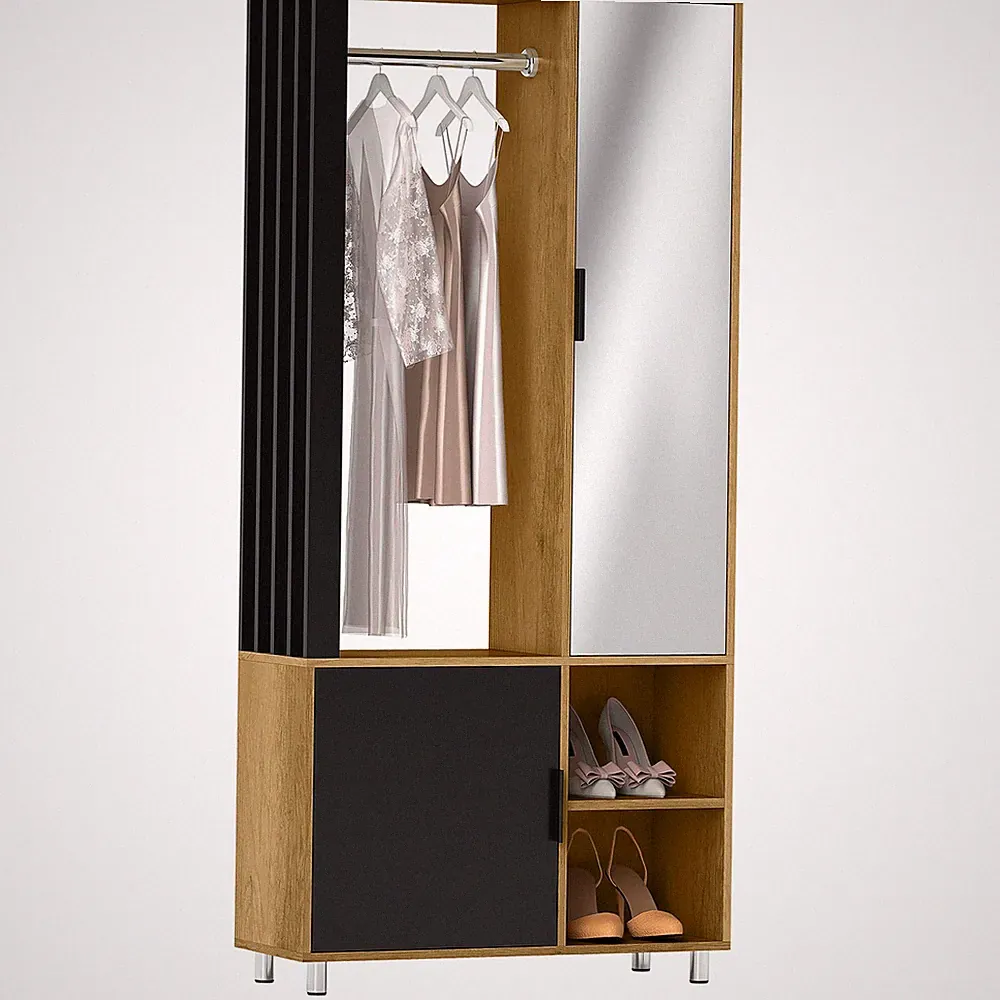 Garderobe Set mit Spiegel, Flurgarderobe mit Kleiderstange Schuhschrank Fächer