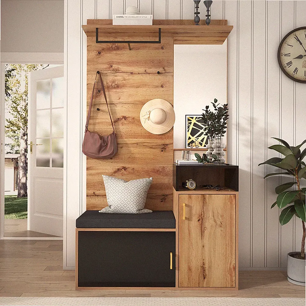 Garderobe-Set mit Spiegel, Flurgarderobe Sitzbank Schuhschrank Garderobenschrak