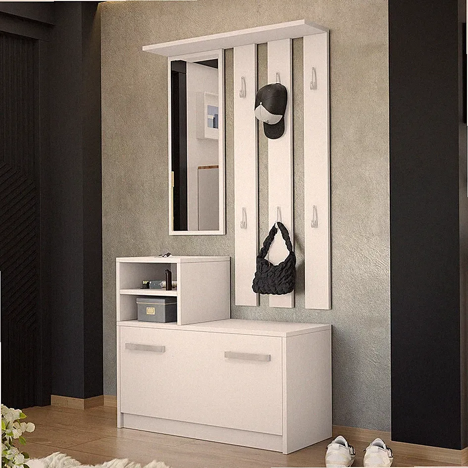 Garderobe-Set Paloe Wandgarderobe Kleiderschrank Spiegel und Kleiderständer M24