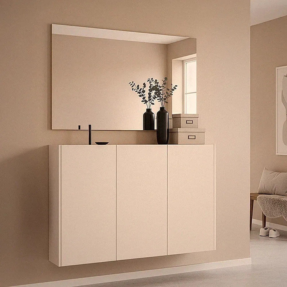 Garderoben Set 2-teilig Kaschmir Beige Eiche Flur Schuhschrank Spiegel