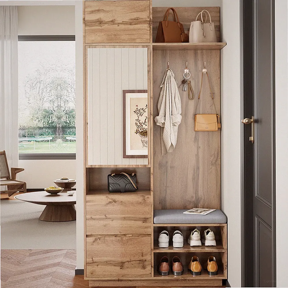 Garderoben-Set m Spiegel Sitzbank Schuhschrank Kleiderstange Flurgarderobe Holz