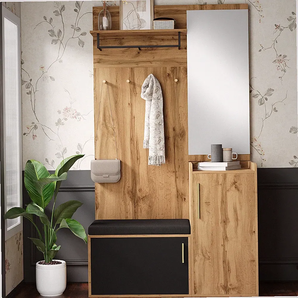 Garderoben-Set mit Spiegel Schuhbank Schuhschrank & Kleiderstange Flurgarderobe