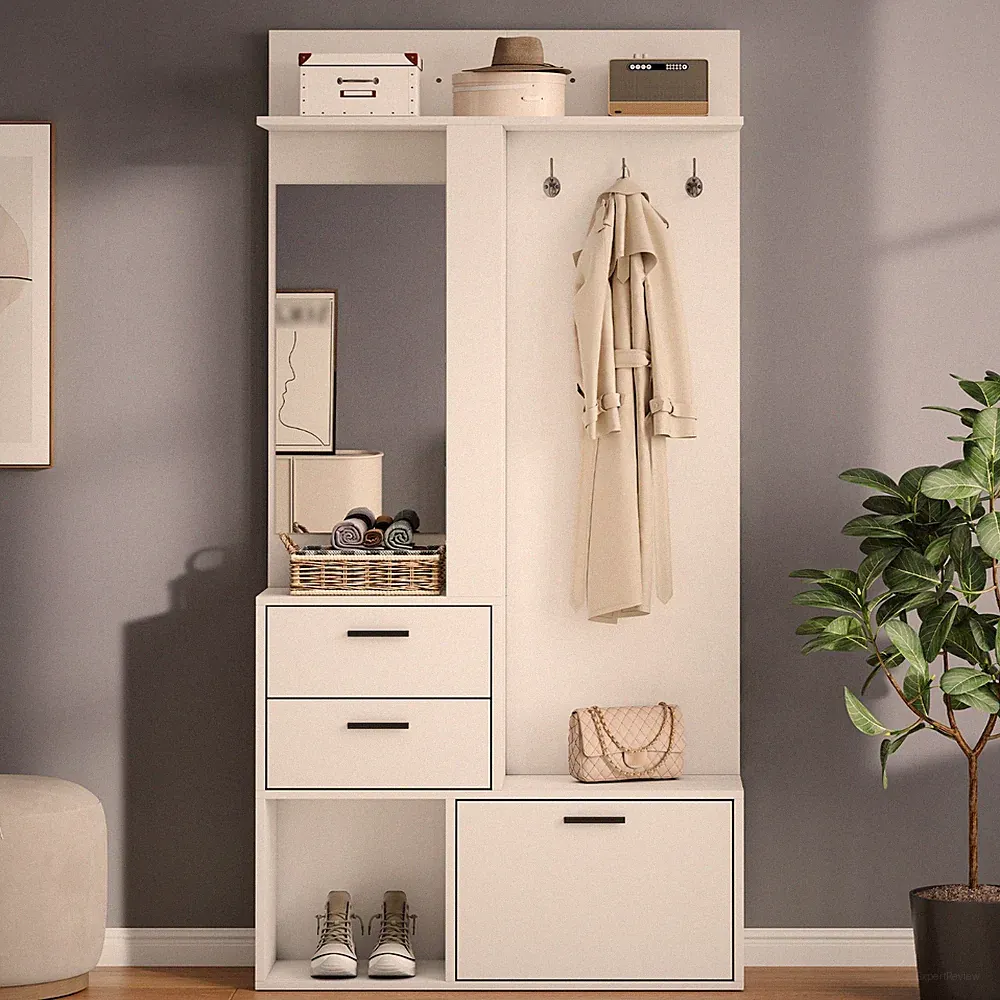 Garderoben-Set mit Spiegel Schuhbank Schuhschrank Kleiderstange Flurgarderobe