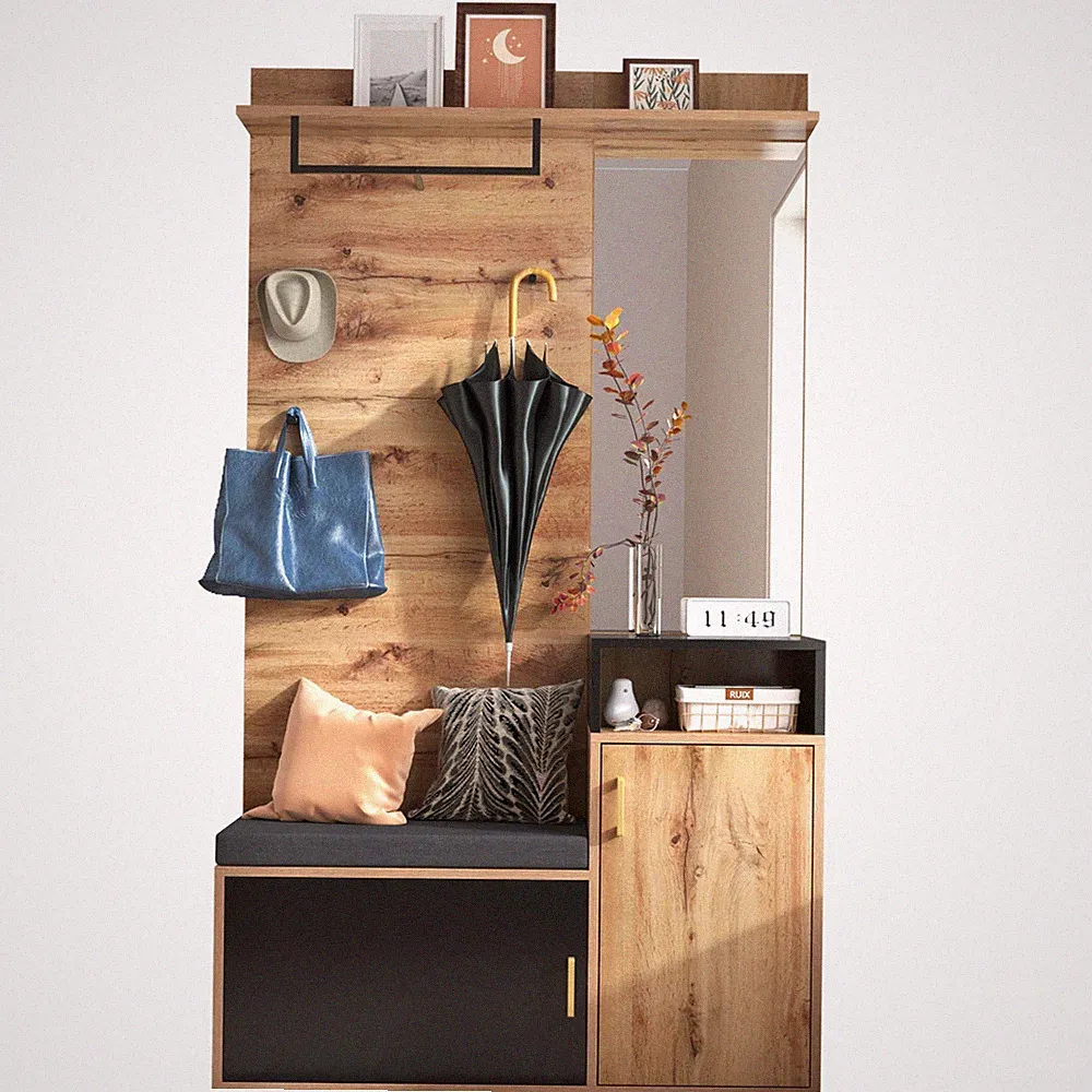 Garderoben-Set mit Spiegel Schuhbank Schuhschrank Kleiderstange Wandgarderobe