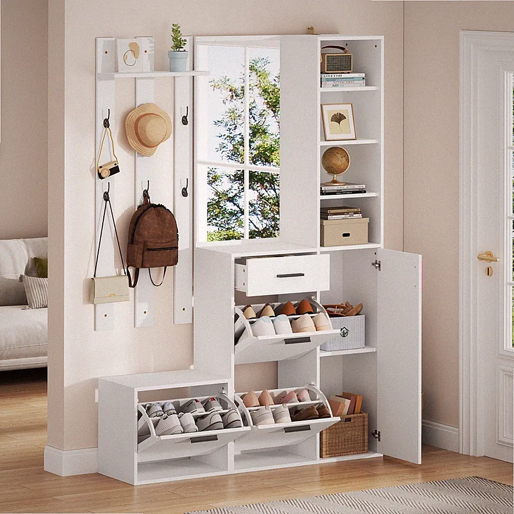 Garderoben-Set mit Spiegel Schuhschrank Flurgarderobe Kleiderschrank mit Regale