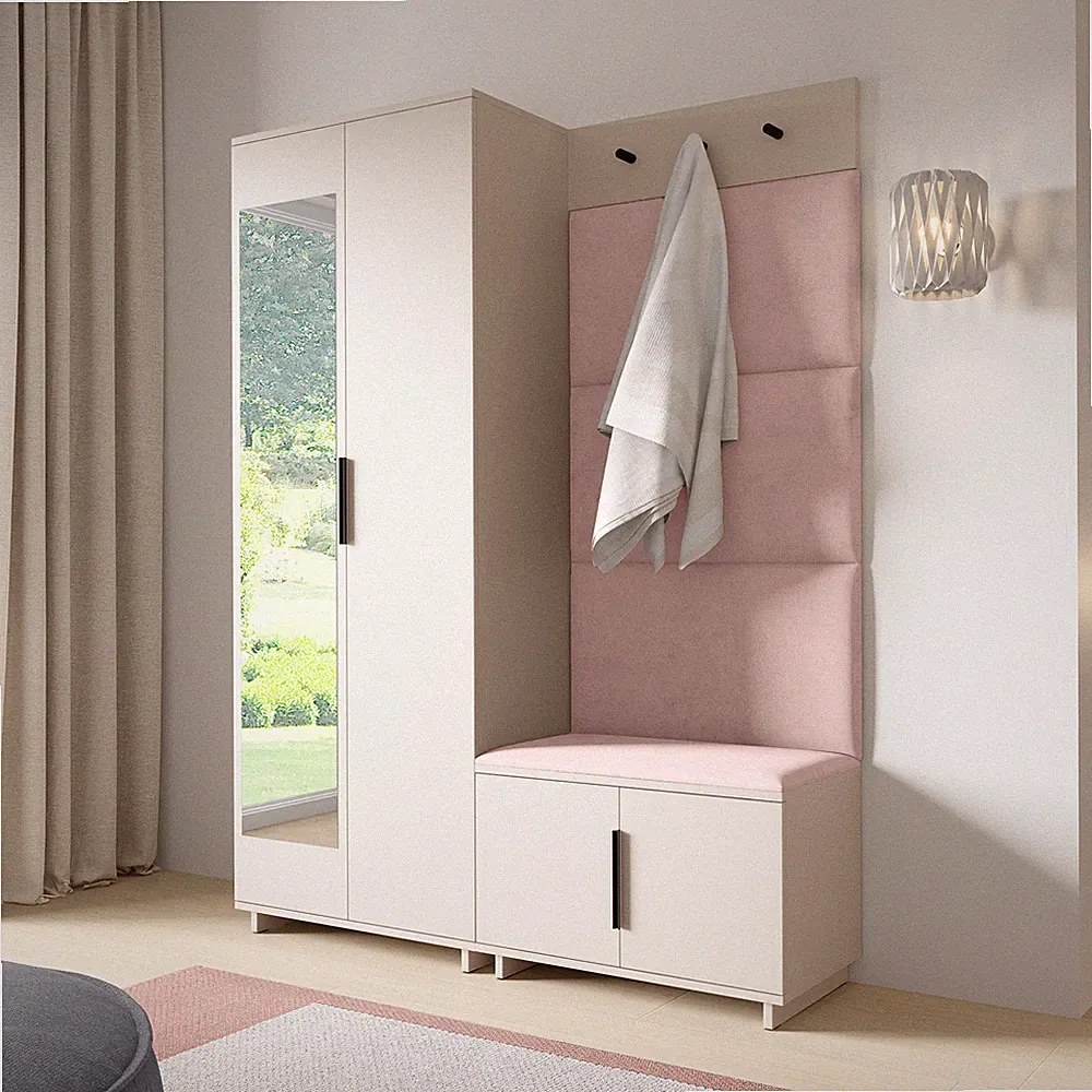 Garderoben-Set Napoli Version 3 Kleiderschrank mit Polsterpaneelen Cashmere