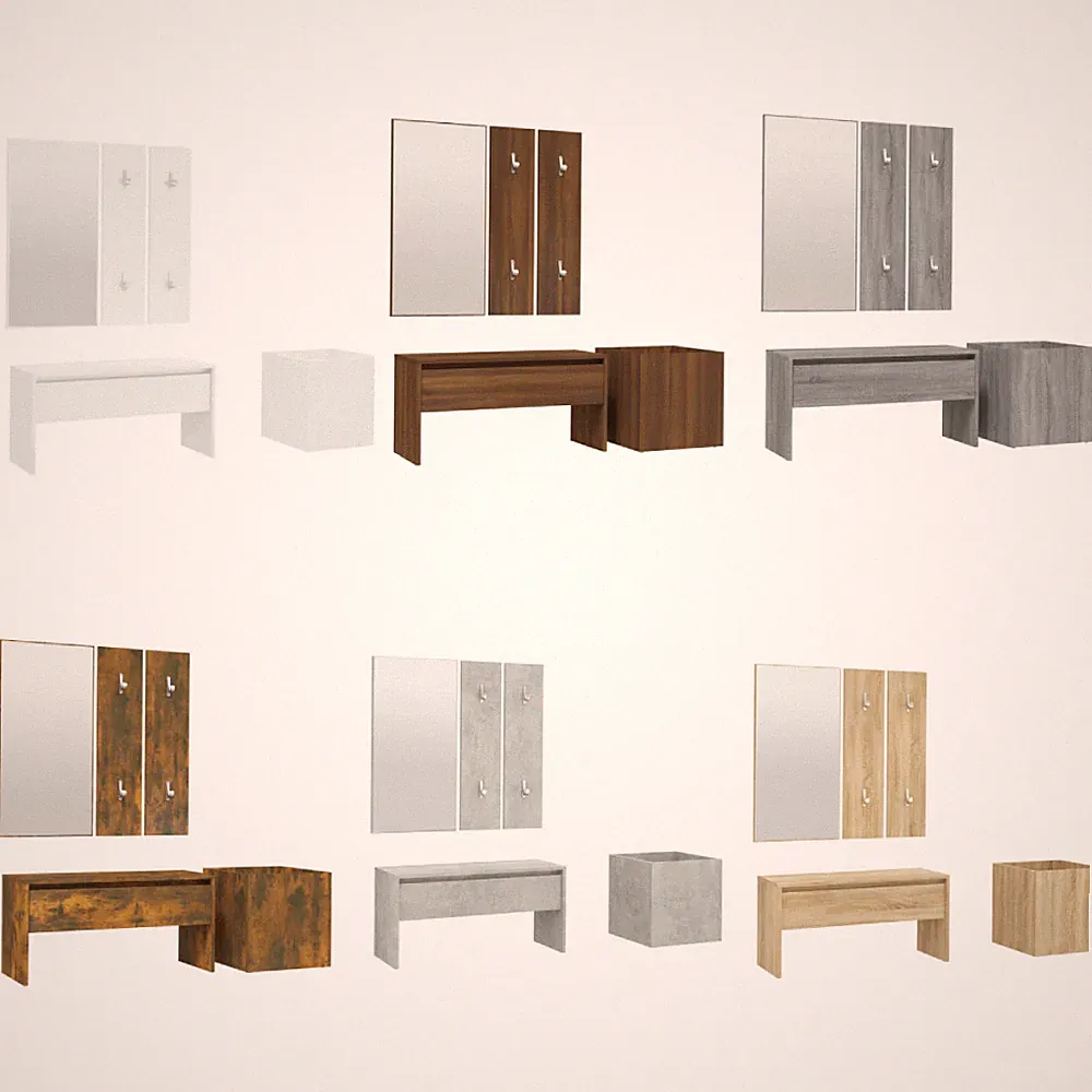 Garderoben-Set Schuhschrank Spiegel Garderobenpaneel Holzschrank Holzwerkstoff