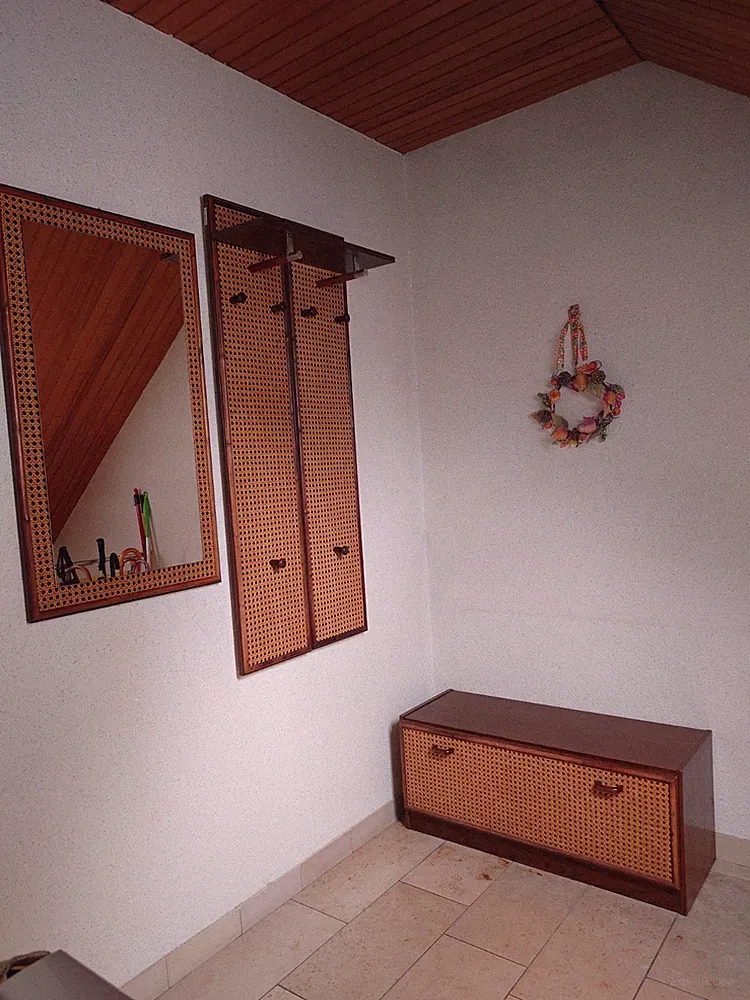 Garderoben-Set, Wiener Geflecht, Holz und Bambus, mit Spiegel und Schuhschrank