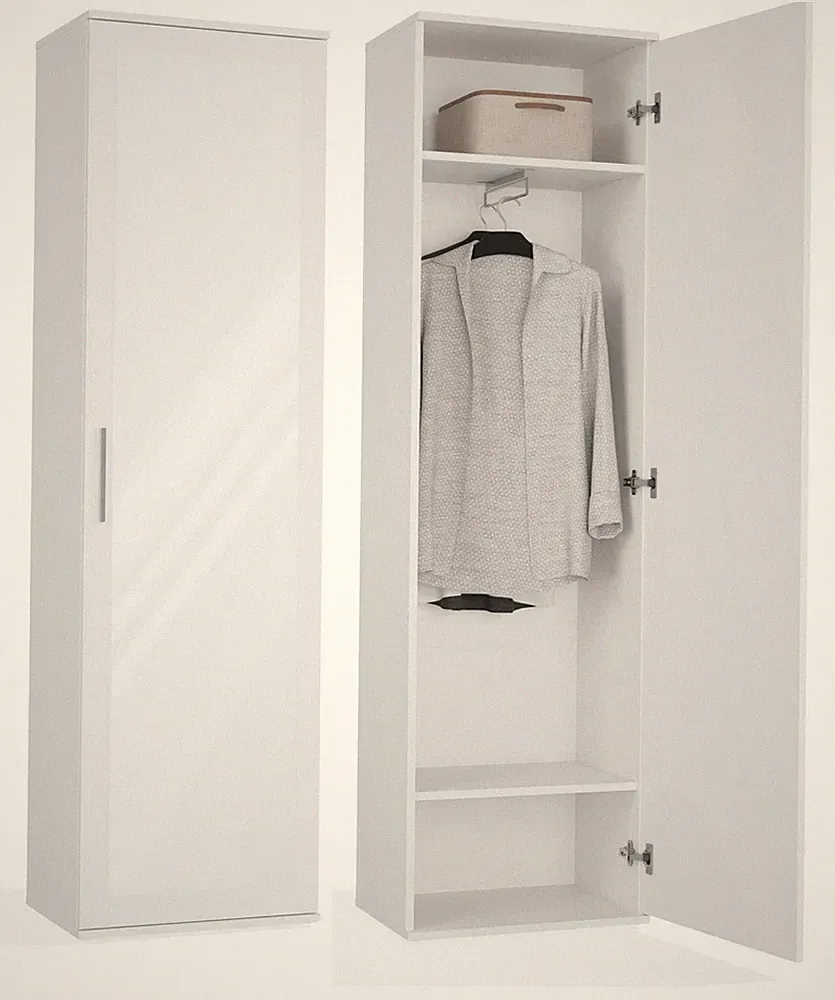 Garderobenschrank DUO mit Spiegel 50x180 cm Weiß Matt Dielenschrank