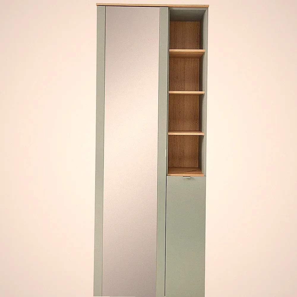 Garderobenschrank Flurschrank mit Tür Spiegel Artisan Eiche Dekor Schilfgrün