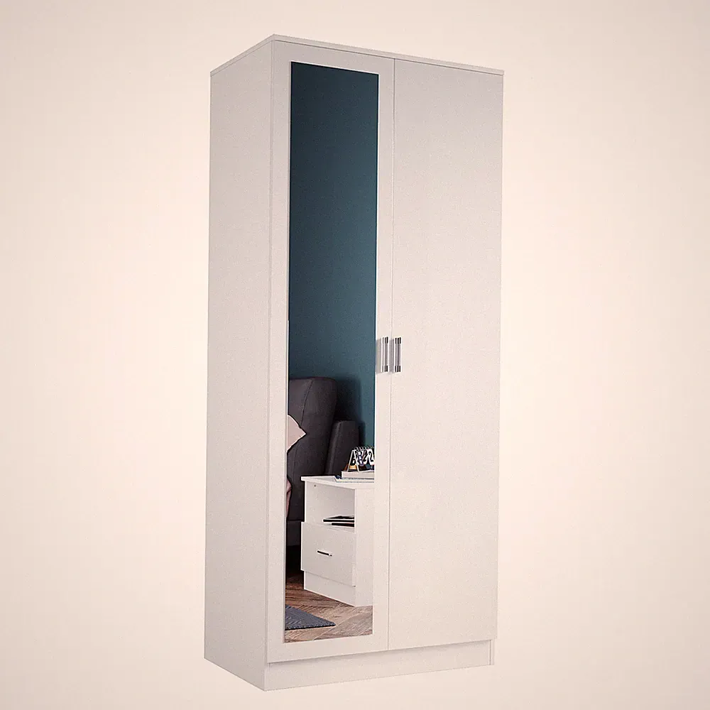 Garderobenschrank Kleiderschrank Spiegel Schrank Schlafzimmer Weiß Hochglanz 180