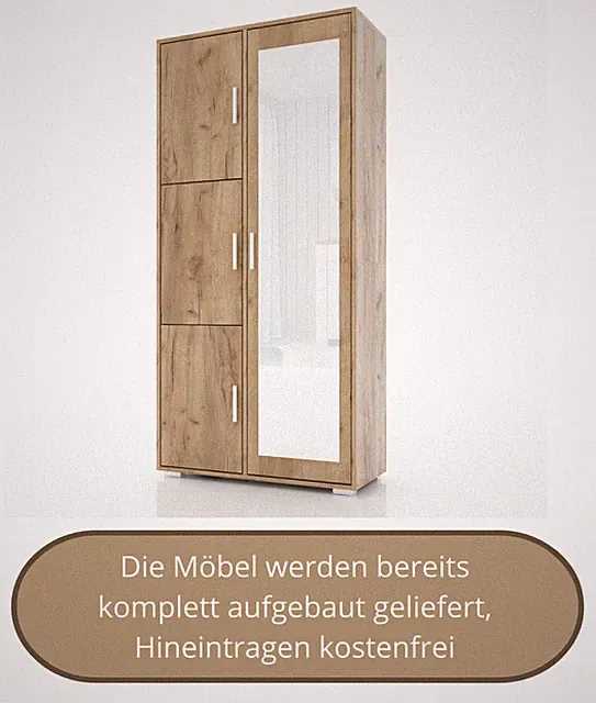 Garderobenschrank LUX 2 mit Spiegel, Kleiderschrank, komplett zusammengebaut NEU