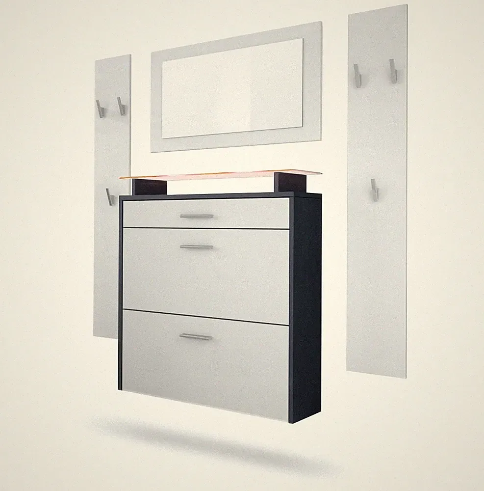 Garderobenset Garderobe Paneele Schuhschrank Spiegel Malea Anthrazit