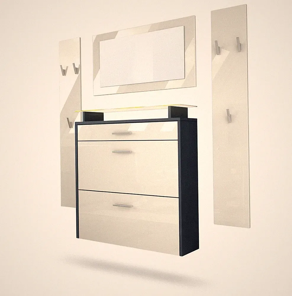 Garderobenset Garderobe Paneele Schuhschrank Spiegel Malea Anthrazit