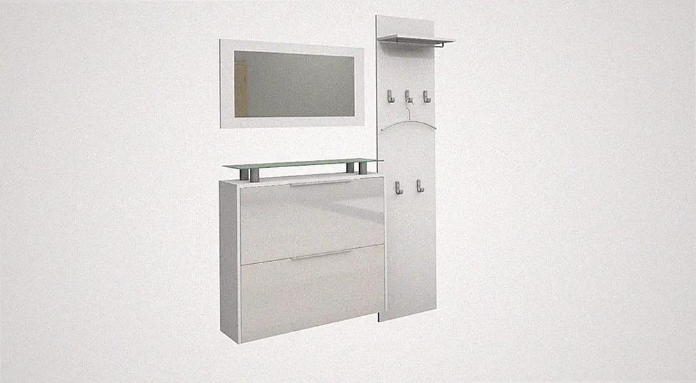 Garderobenset Hängeschuhschrank Wandpaneel Spiegel Metallgriff Weiß Sparset RENA