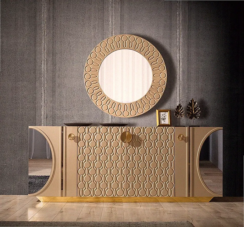 Garnitur Anrichte Spiegel Gruppe Kommoden Luxus Sideboard Schrank Set Holz Neu
