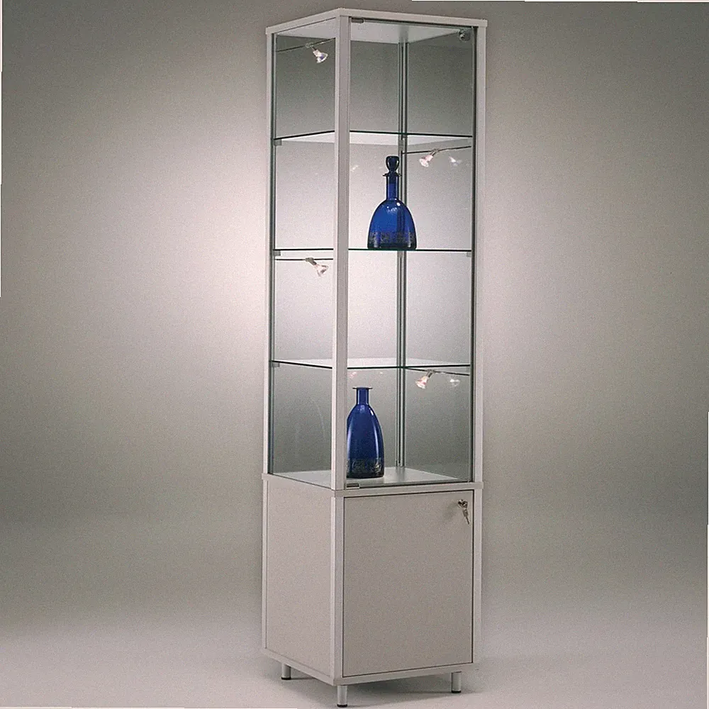 Glasvitrine Alu Unterschrank 40 cm Vitrinenschrank beleuchtet Spiegel Schloss