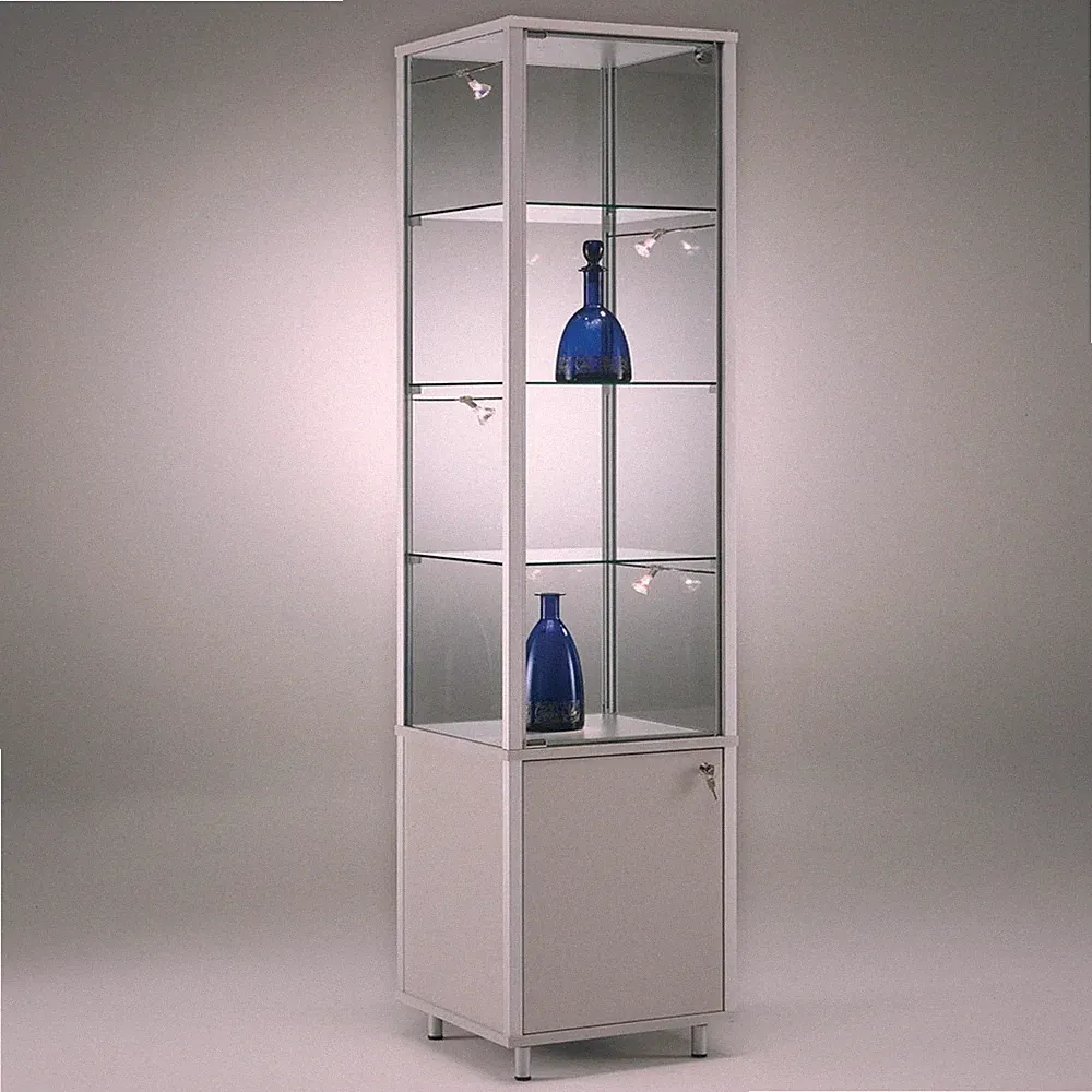 Glasvitrine Alu Unterschrank 40 cm Vitrinenschrank beleuchtet Spiegel Schloss