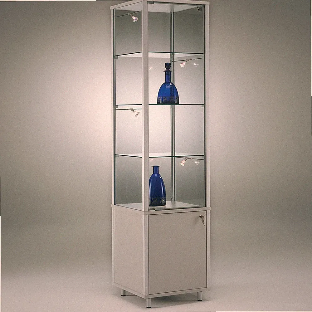 Glasvitrine Alu Unterschrank 40 cm Vitrinenschrank beleuchtet Spiegel Schloss