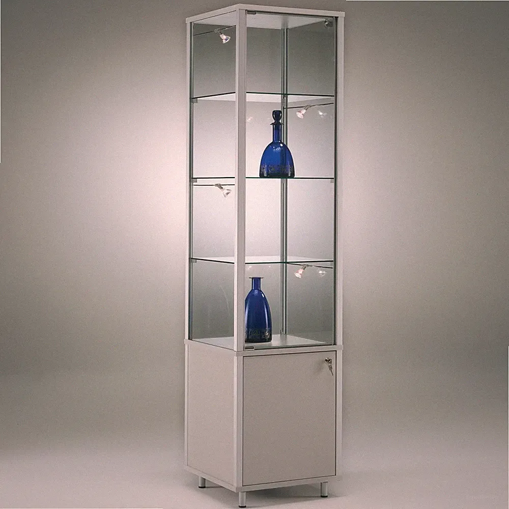 Glasvitrine Alu Unterschrank 50 cm Vitrinenschrank beleuchtet Spiegel Schloss