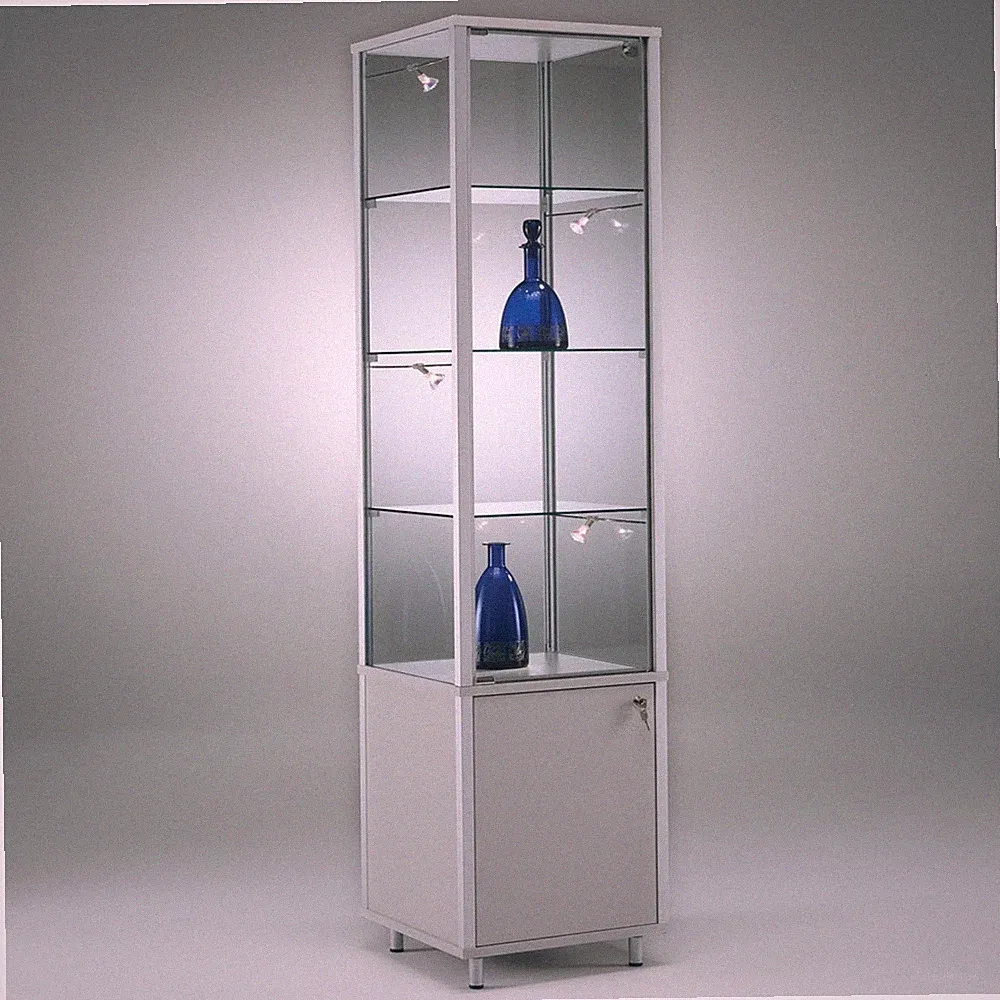 Glasvitrine Alu Unterschrank 50 cm Vitrinenschrank beleuchtet Spiegel Schloss