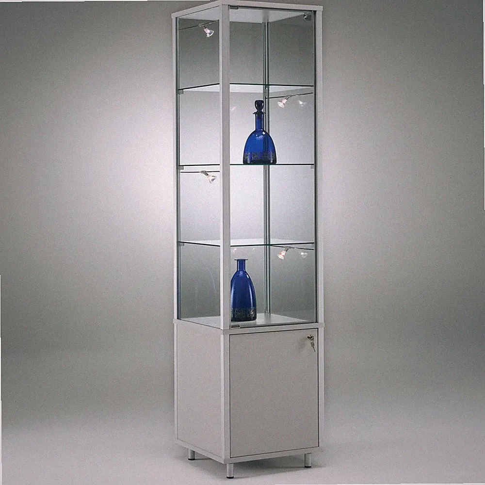 Glasvitrine Alu Unterschrank 50 cm Vitrinenschrank beleuchtet Spiegel Schloss