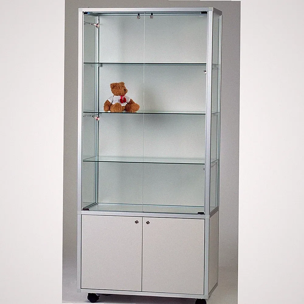 Glasvitrine Alu Unterschrank 80 cm Vitrinenschrank beleuchtet Spiegel Schloss