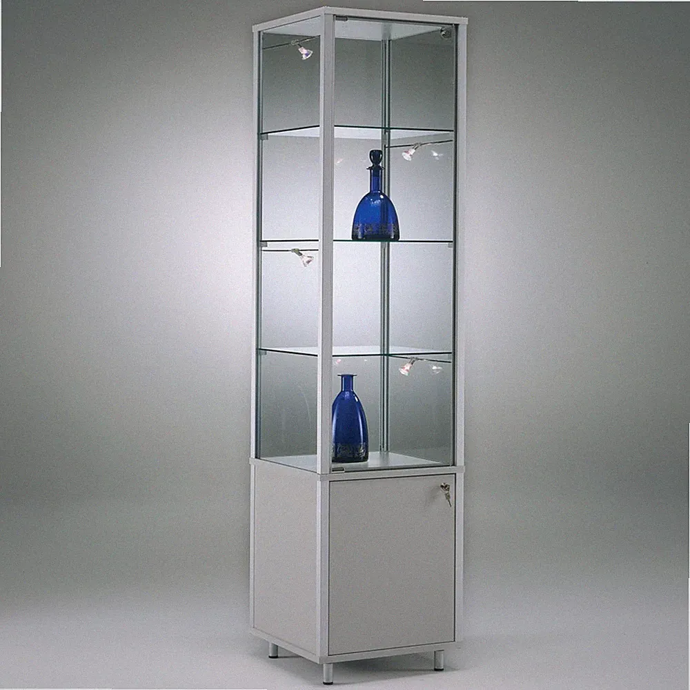 Glasvitrine Alu Unterschrank Vitrinenschrank 50 cm beleuchtet Schloss Spiegel