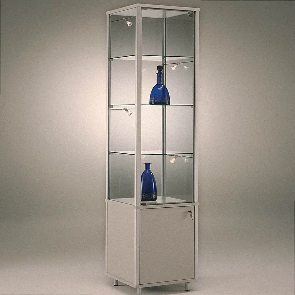 Glasvitrine Alu Unterschrank Vitrinenschrank 50 cm beleuchtet Schloss Spiegel