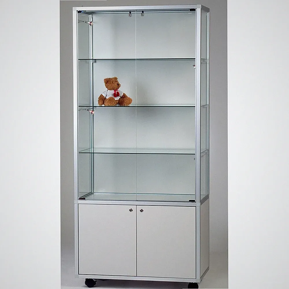Glasvitrine Alu Unterschrank Vitrinenschrank 80 cm beleuchtet Schloss Spiegel