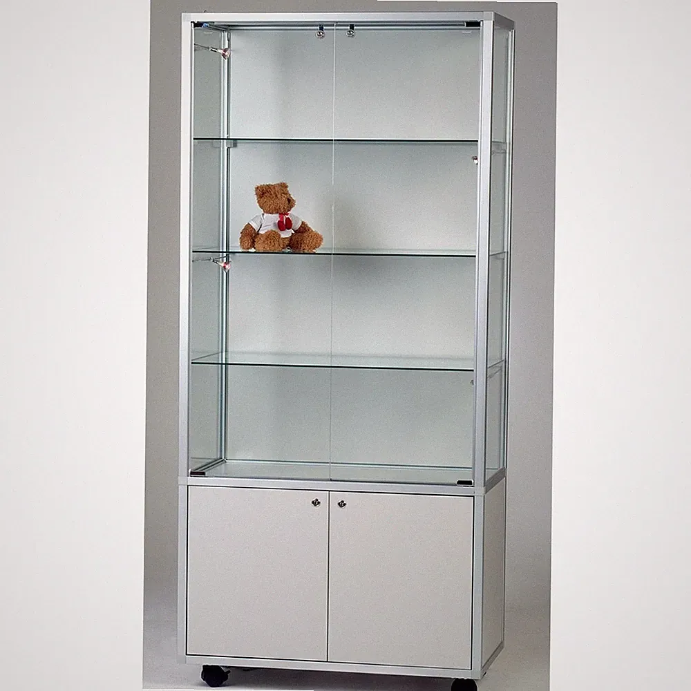 Glasvitrine Alu Unterschrank Vitrinenschrank 80 cm beleuchtet Schloss Spiegel