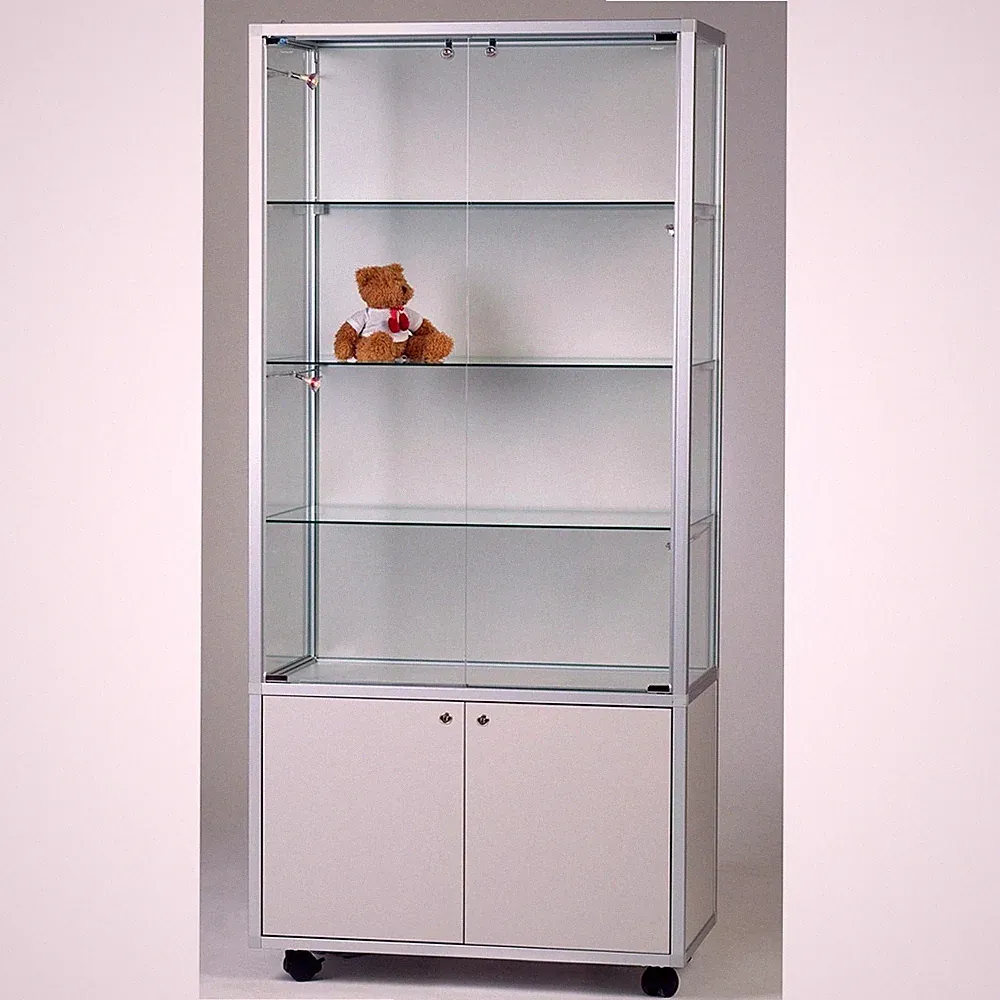 Glasvitrine Alu Unterschrank Vitrinenschrank 80 cm beleuchtet Schloss Spiegel