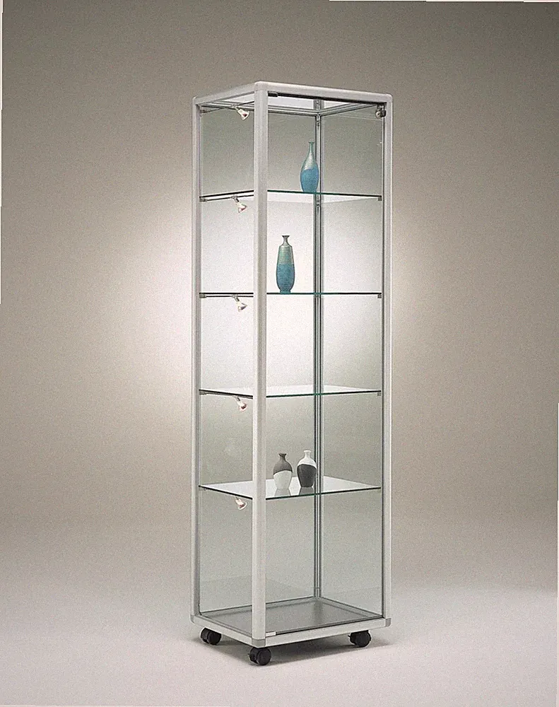 Glasvitrine BV Vitrinenschrank Alu & Schloss beleuchtet 50 cm Füße Spiegel