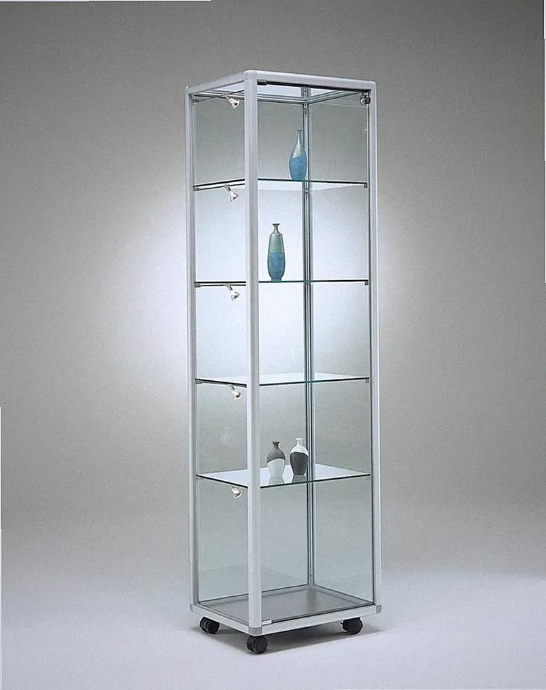 Glasvitrine BV Vitrinenschrank Alu & Schloss beleuchtet 50 cm Füße Spiegel