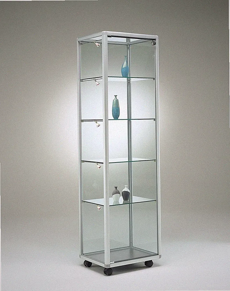 Glasvitrine BV Vitrinenschrank Alu & Schloss beleuchtet 50 cm Füße Spiegel