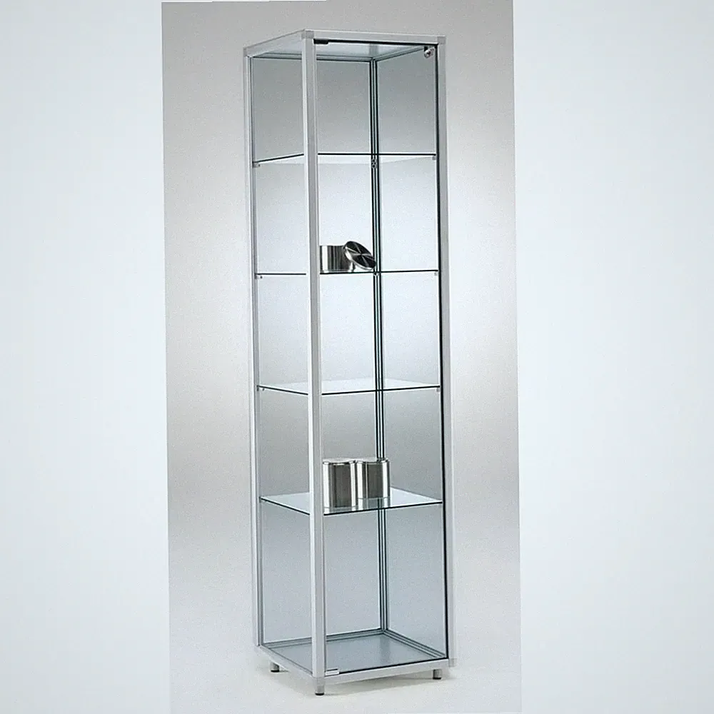 Glasvitrine C abschließbar 40 cm Alu Vitrinenschrank beleuchtet mit Spiegel