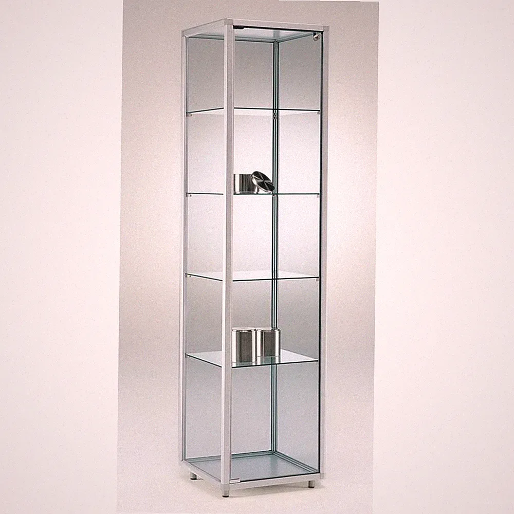 Glasvitrine C abschließbar 40 cm Alu Vitrinenschrank beleuchtet Rollen Spiegel