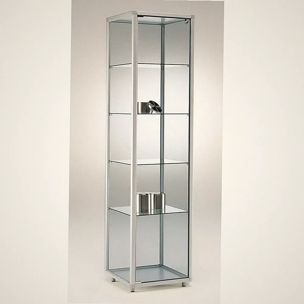 Glasvitrine C abschließbar 40 cm Alu Vitrinenschrank beleuchtet Rollen Spiegel