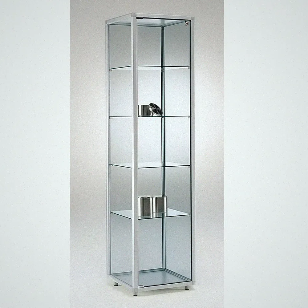 Glasvitrine C abschließbar 50 cm Alu Vitrinenschrank beleuchtet mit Spiegel